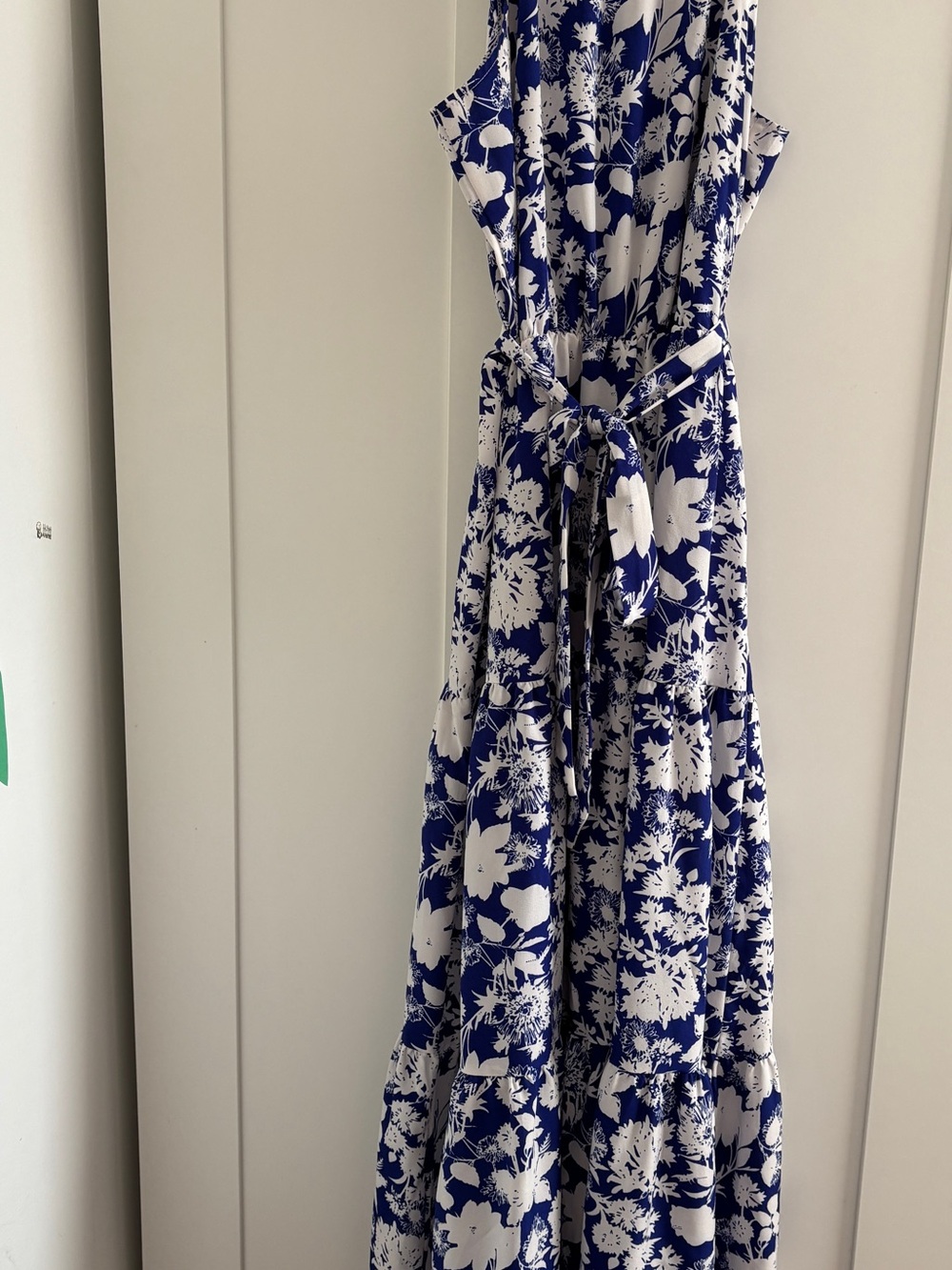SHEIN Blue and White Floral Tie-Waist Maxi Dress